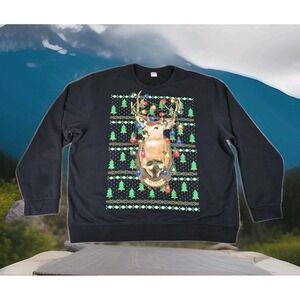 Christmas‎ Deer Sweatshirt Womens 2XL Black Holiday Time
